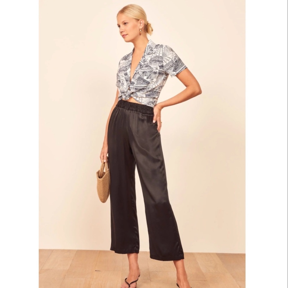 Reformation Harland Satin Crop Wide Leg Pants